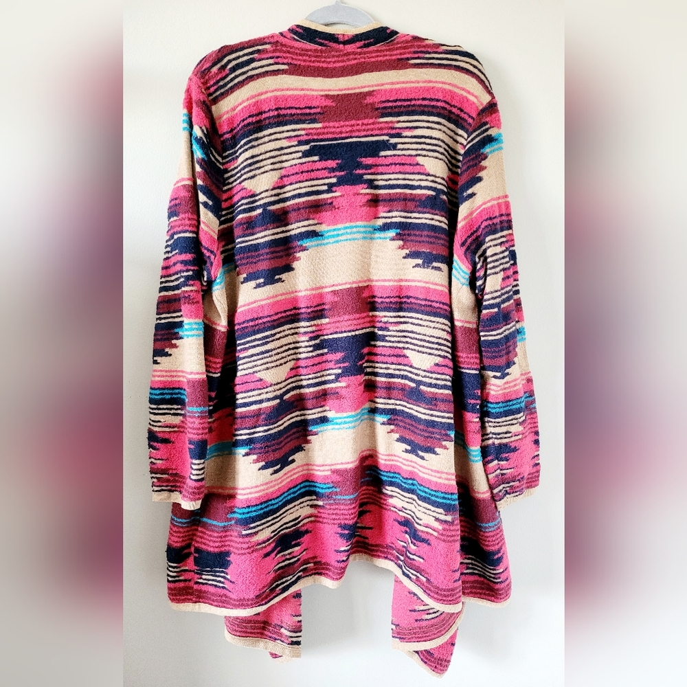 Lucky Brand Aztec Vibrant Striped Cotton Blend Drape Hi-Lo Cardigan 3X - Picture 10 of 16